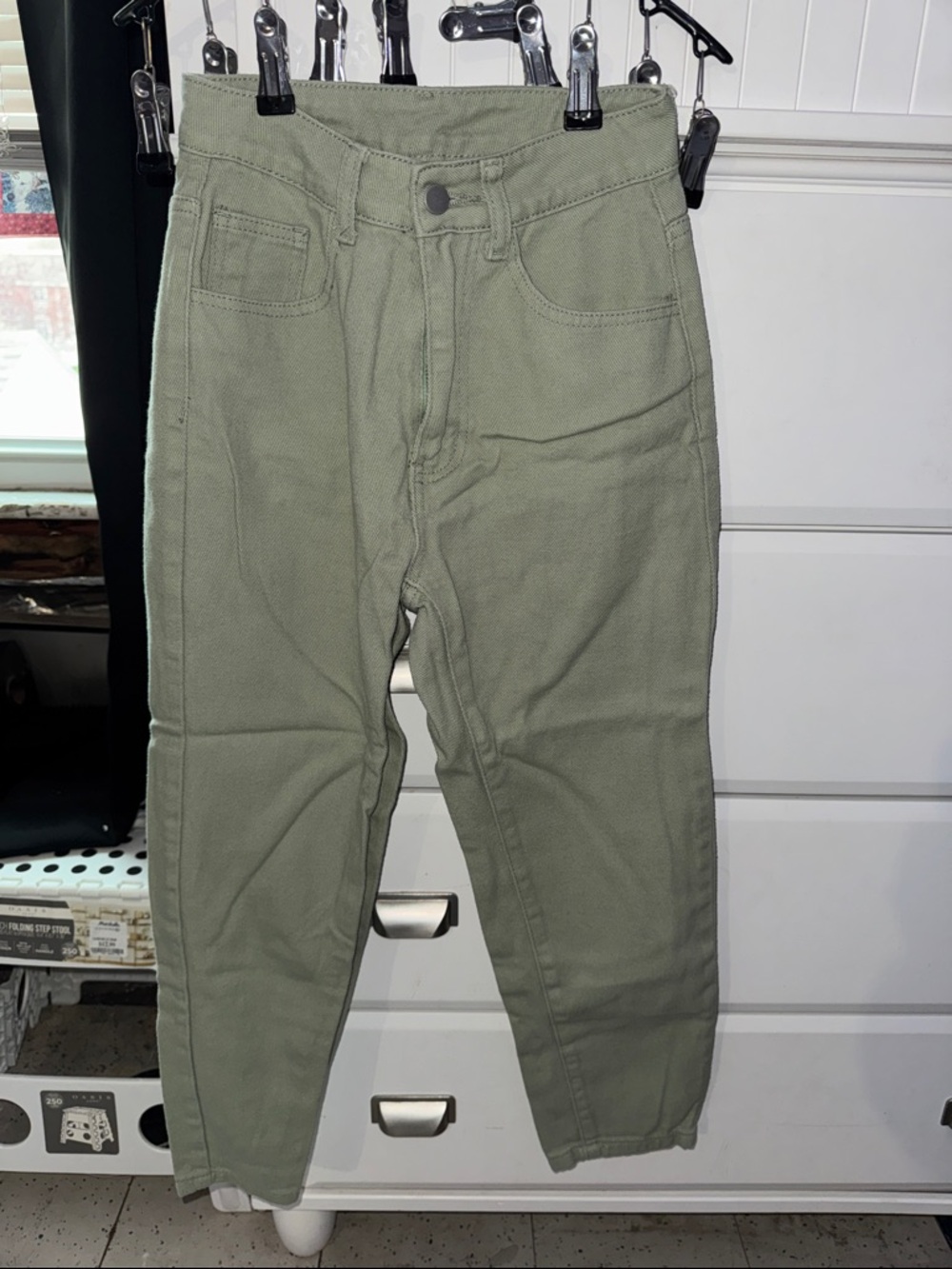 SHEIN Olive Green High-Waist Slim Jeans